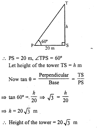 RD Sharma Class 10 Solutions Chapter 12 Heights and Distances Ex 12.1 1