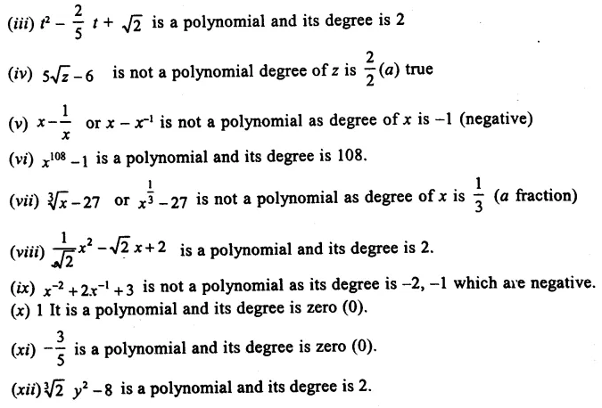 RS Aggarwal Class 9 Solutions Chapter 2 Polynomials Ex 2A 1