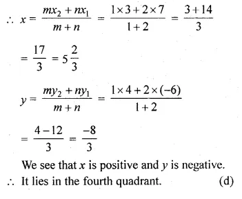 ML Aggarwal Class 10 Solutions for ICSE Maths Chapter 11 Section Formula MCQS Q11.2