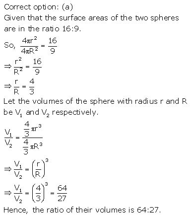 RS Aggarwal Solutions Class 10 Chapter 19 Volume and Surface Areas of Solids MCQ 6