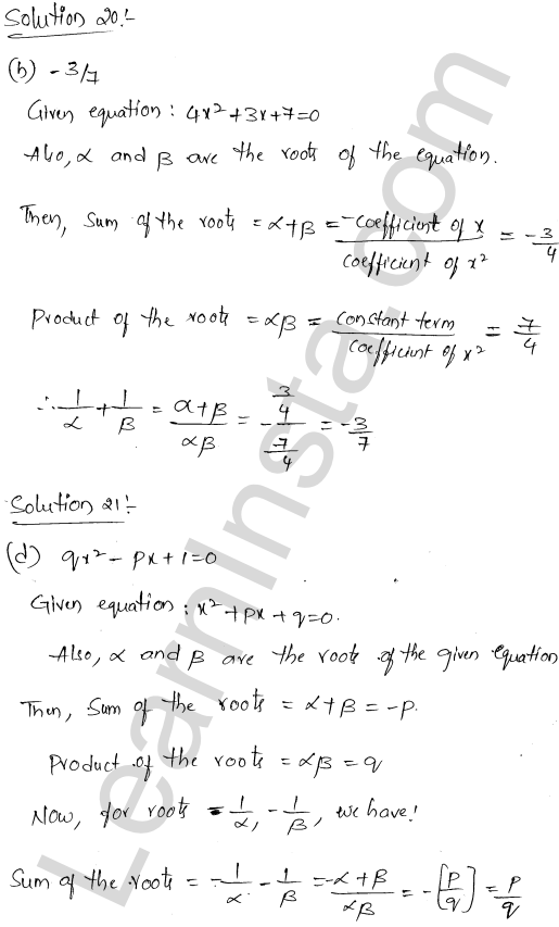 RD Sharma Class 11 Solutions Chapter 14 Quadratic Equations MCQ 1.16