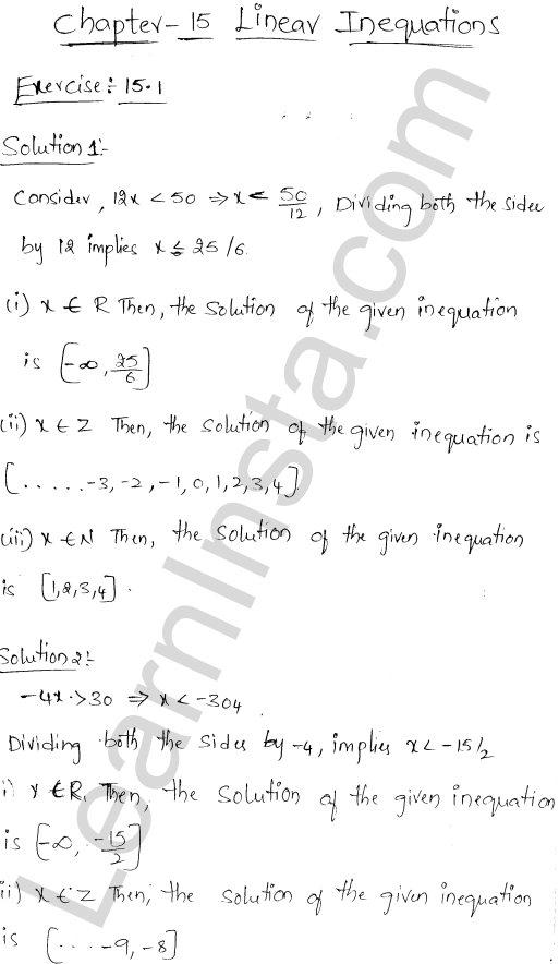 RD Sharma Class 11 Solutions Chapter 15 Linear Inequations Ex 15.1 1.1