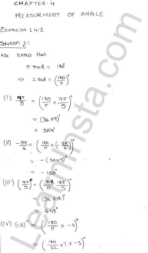 RD Sharma Class 11 Solutions Chapter 4 Measurement of Angles Ex 4.1 1