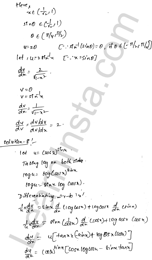 RD Sharma Class 12 Solutions Chapter 11 Differentiation Ex 11.8 1.9