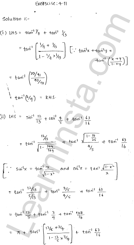 RD Sharma Class 12 Solutions Chapter 4 Inverse Trigonometric Functions Ex 4.11 1.1