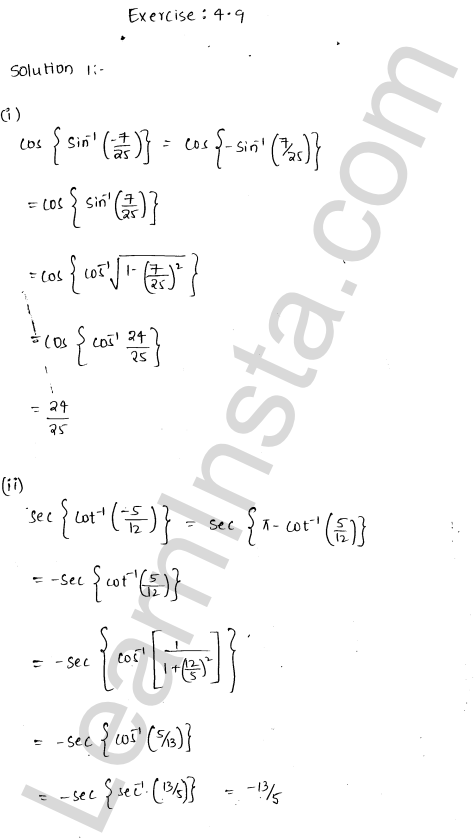 RD Sharma Class 12 Solutions Chapter 4 Inverse Trigonometric Functions Ex 4.9 1.1