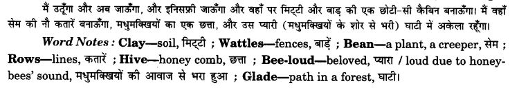 NCERT Solutions for Class 9 English Beehive Poem Chapter 4 The Lake Isle of Innisfree 1