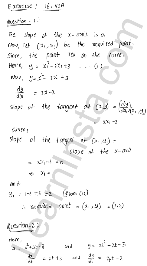 RD Sharma Class 12 Solutions Chapter 16 Tangents and Normals VSAQ 1.1