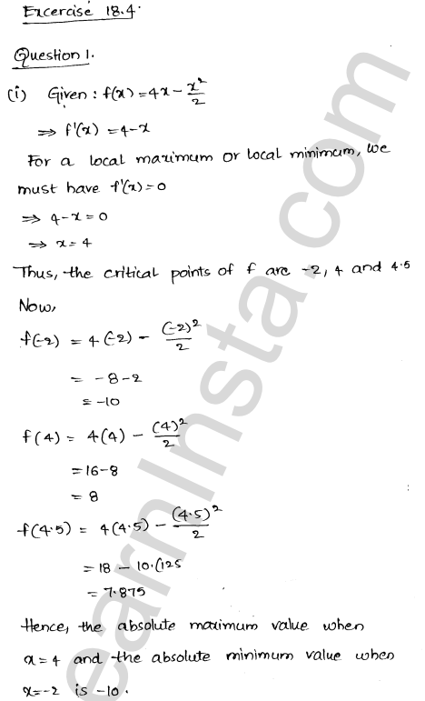 RD Sharma Class 12 Solutions Chapter 18 Maxima and Minima Ex 18.4 1.1