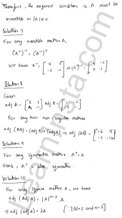 RD Sharma Class 12 Solutions Chapter 7 Adjoint and Inverse of a Matrix VSAQ 1.3