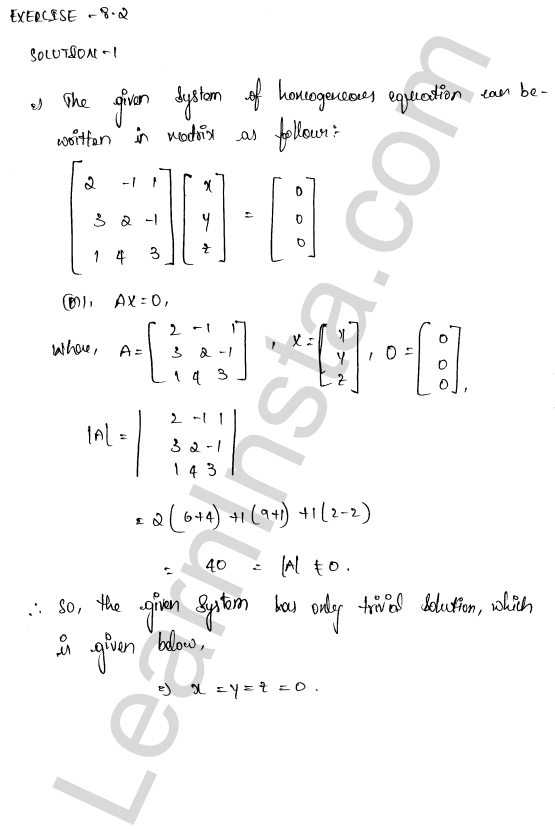 RD Sharma Class 12 Solutions Chapter 8 Solution of Simultaneous Linear Equations Ex 8.2 1.1