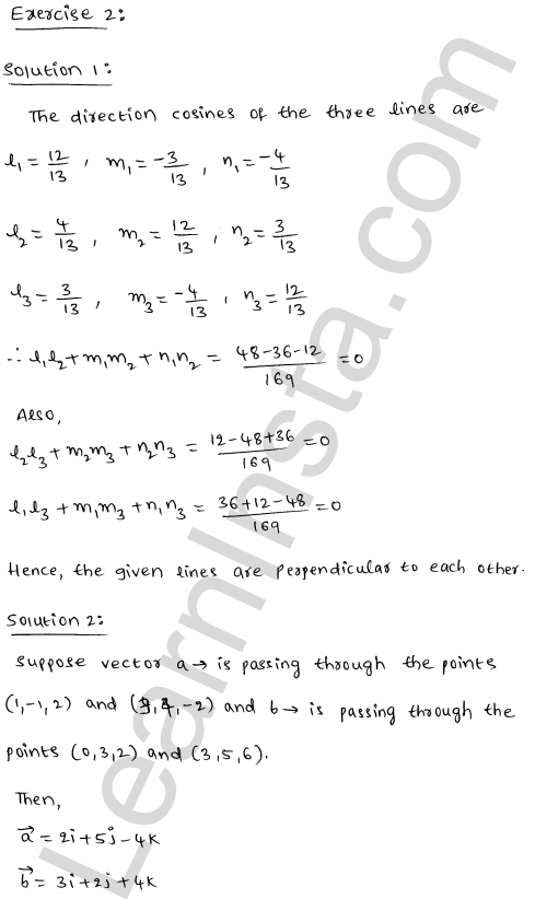 RD Sharma Class 12 Solutions Chapter 28 Straight line in space Ex 28.2 1.1