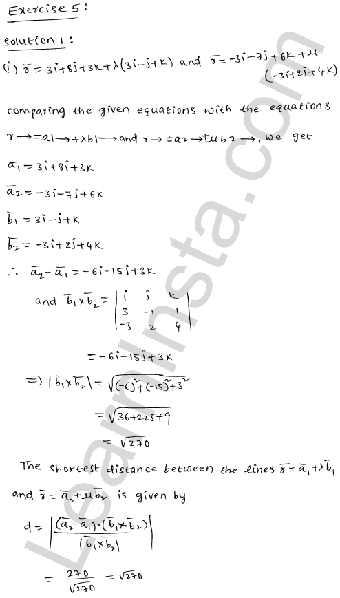 RD Sharma Class 12 Solutions Chapter 28 Straight line in space Ex 28.5 1.1