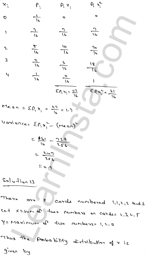 RD Sharma Class 12 Solutions Chapter 32 Mean and variance of a random variable Ex 32.2 1.22