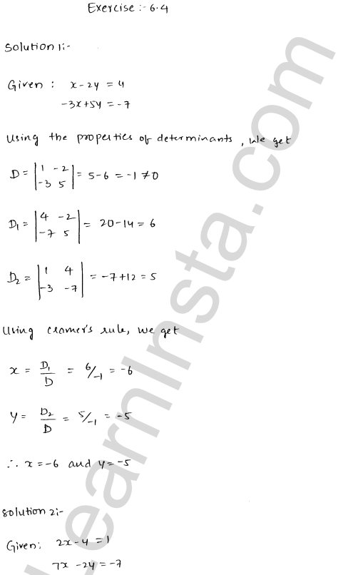 RD Sharma Class 12 Solutions Chapter 6 Determinants Ex 6.4 1.1