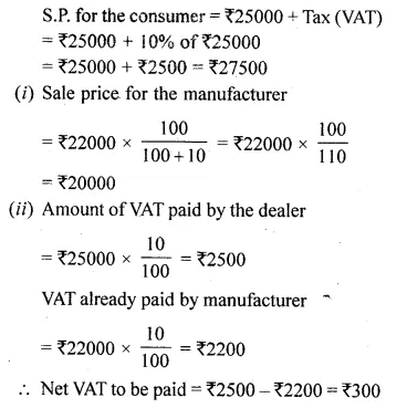 ML Aggarwal Class 10 Solutions for ICSE Maths Chapter 1 Value Added Tax Chapter Test Q2.1
