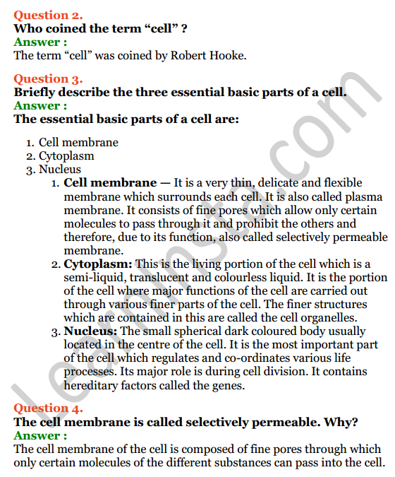 Selina Concise Biology Class 6 ICSE Solutions Chapter 3 Cell - The Structure and Functions 2