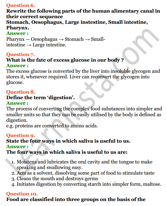 Selina Concise Biology Class 6 ICSE Solutions Chapter 4 Digestive System 9