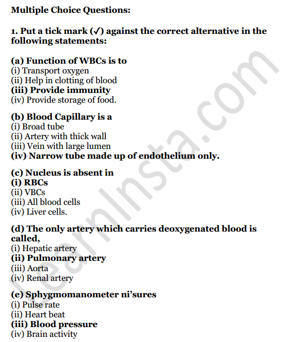 Selina Concise Biology Class 6 ICSE Solutions Chapter 6 The Circulatory System 1