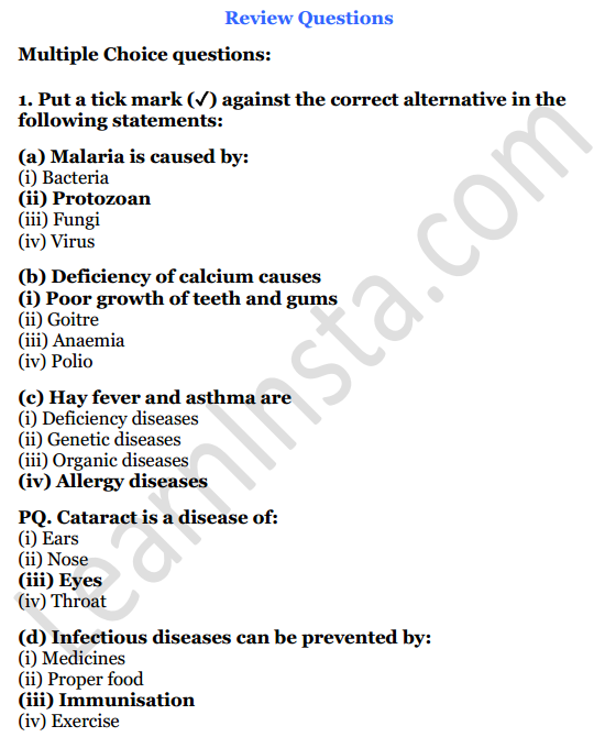 Selina Concise Biology Class 6 ICSE Solutions Chapter 7 Health and Hygiene 1