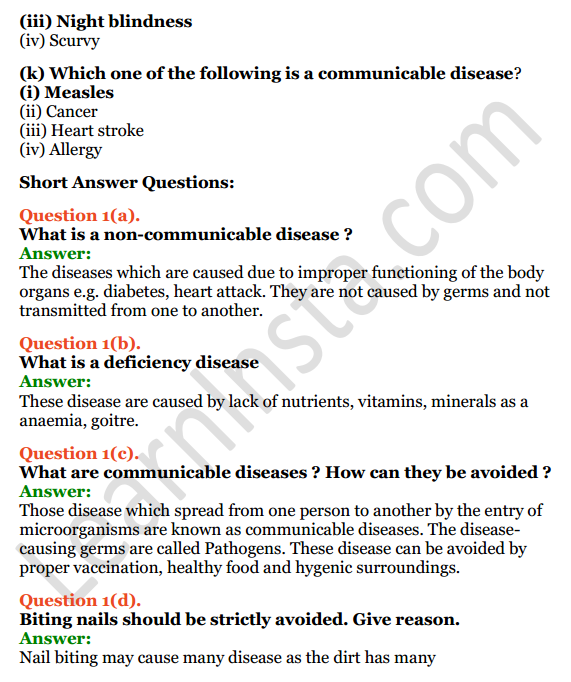 Selina Concise Biology Class 6 ICSE Solutions Chapter 7 Health and Hygiene 3