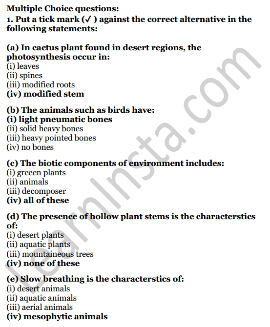 Selina Concise Biology Class 6 ICSE Solutions Chapter 8 Habitat and Adaptation 1