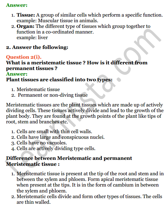 Selina Concise Biology Class 7 ICSE Solutions Chapter 1 Plant And Animal Tissues 2