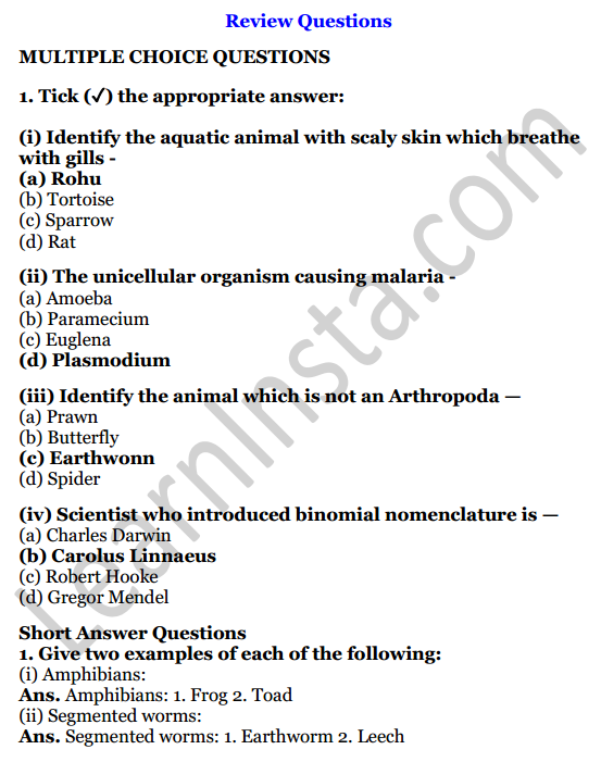 Selina Concise Biology Class 7 ICSE Solutions Chapter 3 Classification of Animals 1