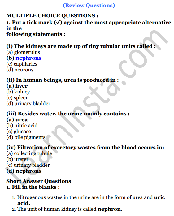 Selina Concise Biology Class 7 ICSE Solutions Chapter 5 Excretion in Humans 1