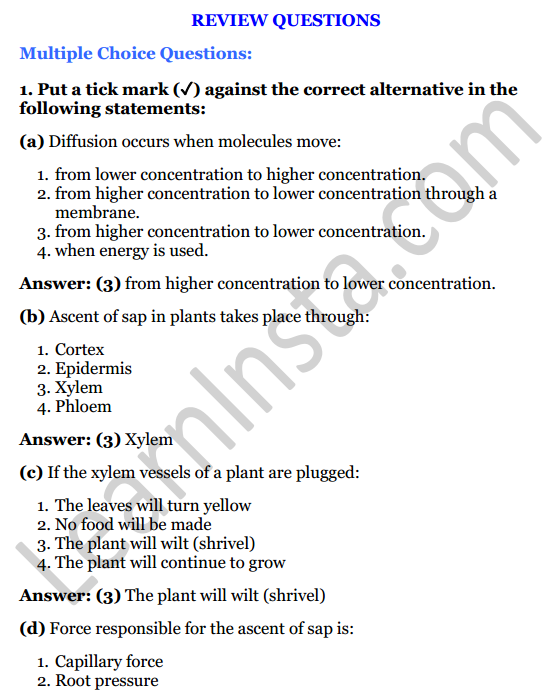 Selina Concise Biology Class 8 ICSE Solutions Chapter 1 Transportation in Plants 1