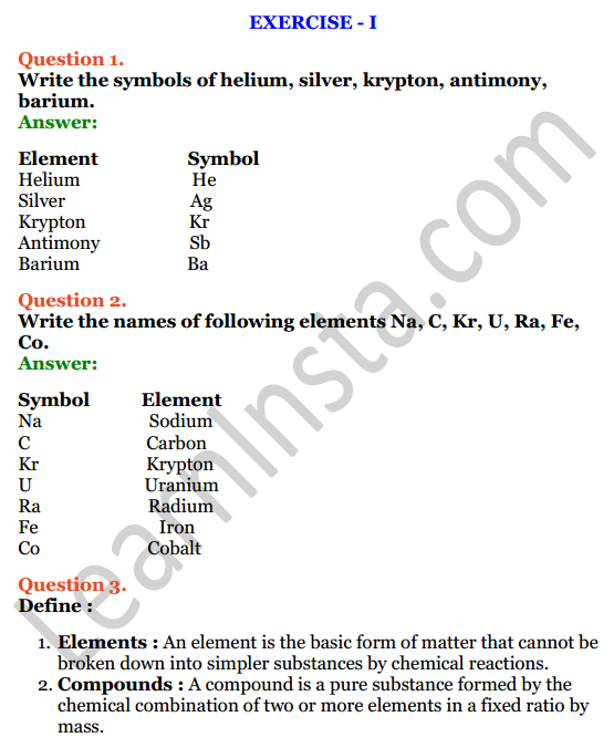 Selina Concise Chemistry Class 7 ICSE Solutions Chapter 3 Elements, Compounds and Mixtures 1