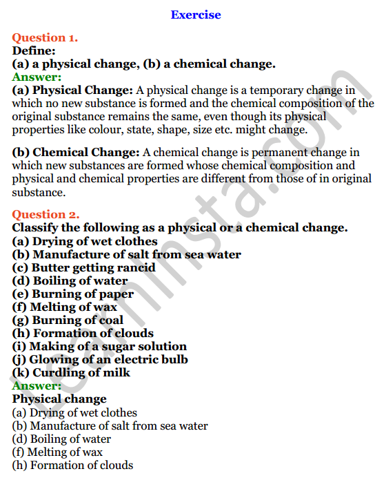 Selina Concise Chemistry Class 8 ICSE Solutions Chapter 2 Physical and Chemical Changes 1