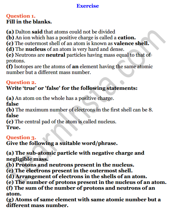 Selina Concise Chemistry Class 8 ICSE Solutions Chapter 4 Atomic Structure 1