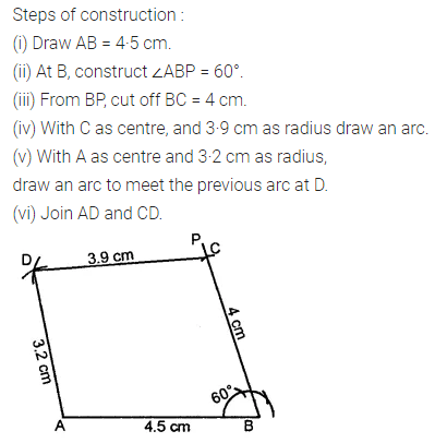 ML Aggarwal Class 8 Solutions for ICSE Maths Chapter 14 Constructions of Quadrilaterals Check Your Progress 1