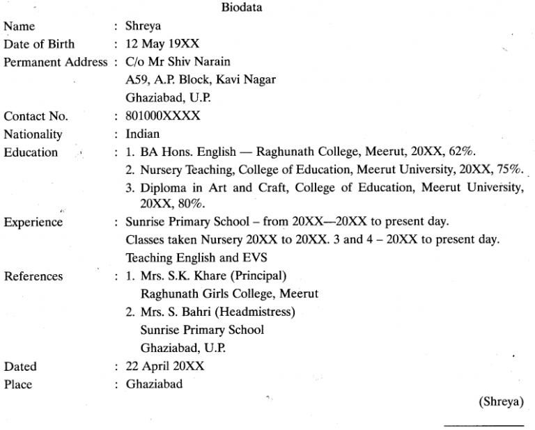 resume writing class 11