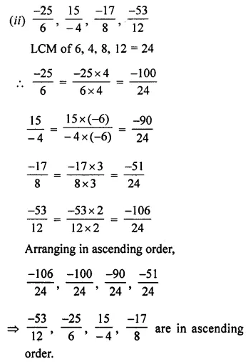 ML Aggarwal Class 7 Solutions for ICSE Maths Chapter 3 Rational Numbers Check Your Progress 10