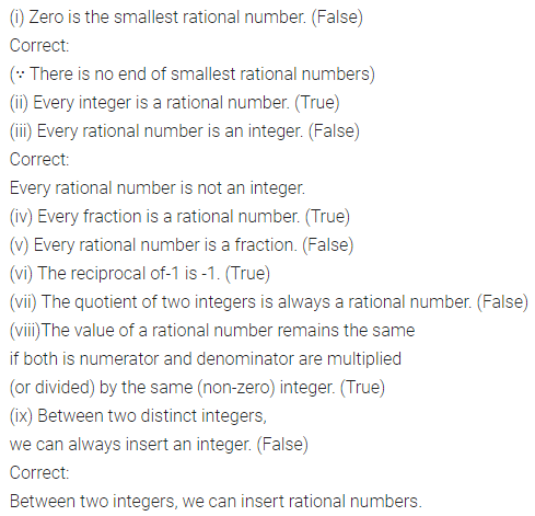ML Aggarwal Class 7 Solutions for ICSE Maths Chapter 3 Rational Numbers Objective Type Questions 2