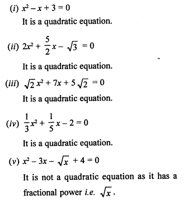 RS Aggarwal Class 10 Solutions Chapter 10 Quadratic Equations Ex 10A 1