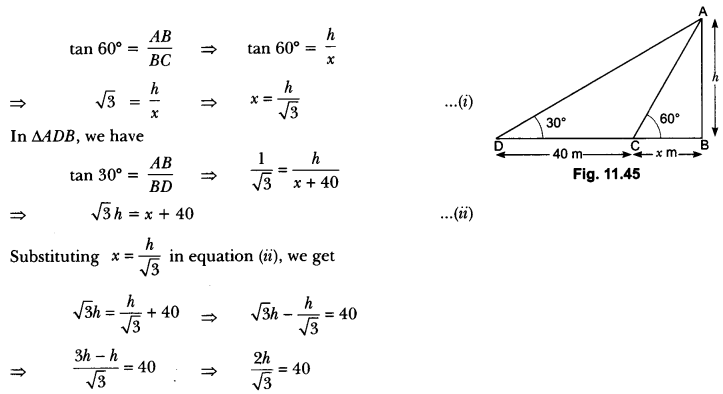 Some Applications of Trigonometry Class 10 Extra Questions Maths Chapter 9 with Solutions Answers 41