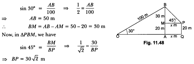 Some Applications of Trigonometry Class 10 Extra Questions Maths Chapter 9 with Solutions Answers 45