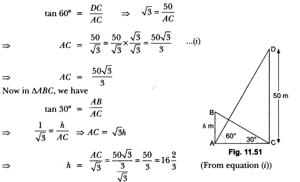 Some Applications of Trigonometry Class 10 Extra Questions Maths Chapter 9 with Solutions Answers 49