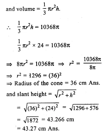 RS Aggarwal Class 9 Solutions Chapter 13 Volume and Surface Area Ex 13C Q13.1