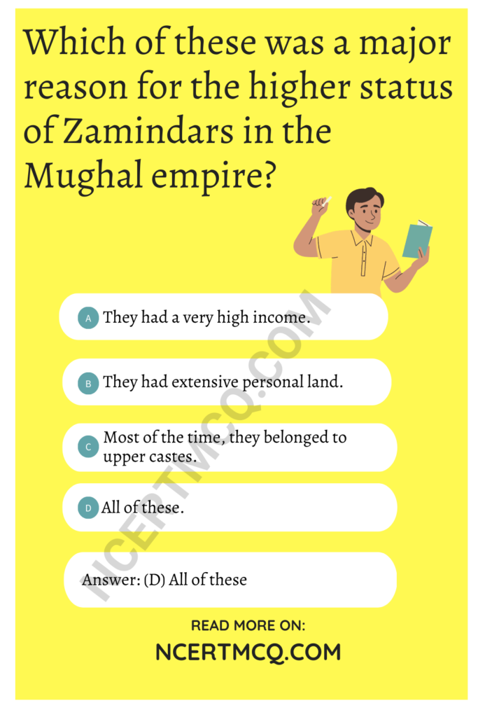 MCQ Questions for Class 12 History Chapter 8 Peasants, Zamindars and