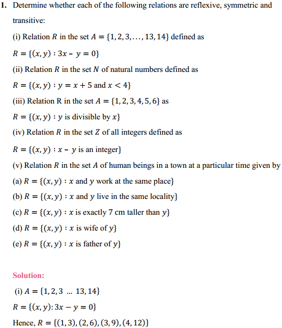 NCERT Solutions for Class 12 Maths Chapter 1 Relations and Functions Ex 1.1 1
