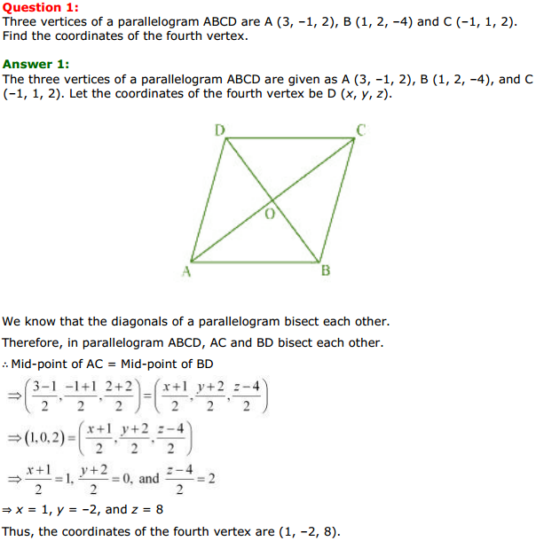 NCERT Solutions for Class 11 Maths Chapter 12 Introduction to three Dimensional Geometry Miscellaneous Exercise 1
