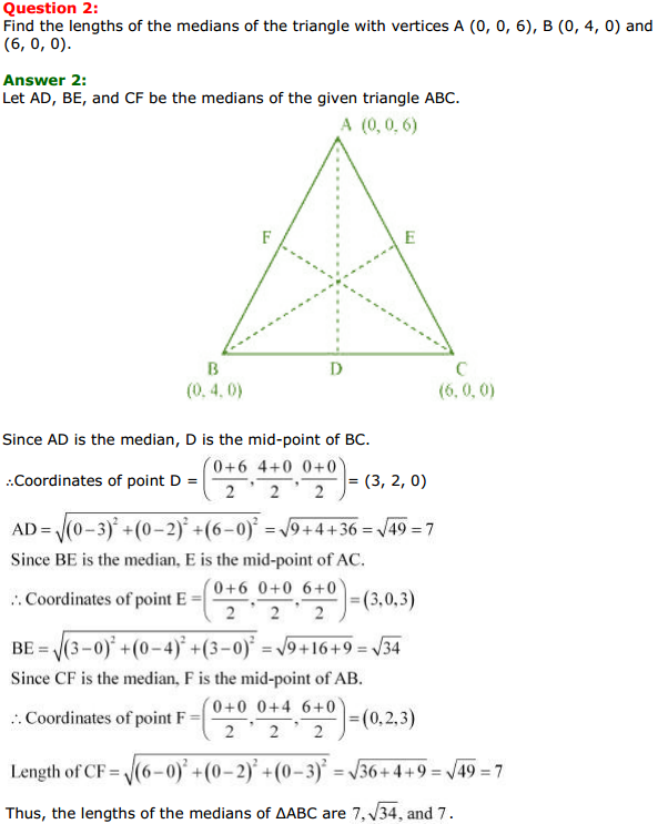 NCERT Solutions for Class 11 Maths Chapter 12 Introduction to three Dimensional Geometry Miscellaneous Exercise 2