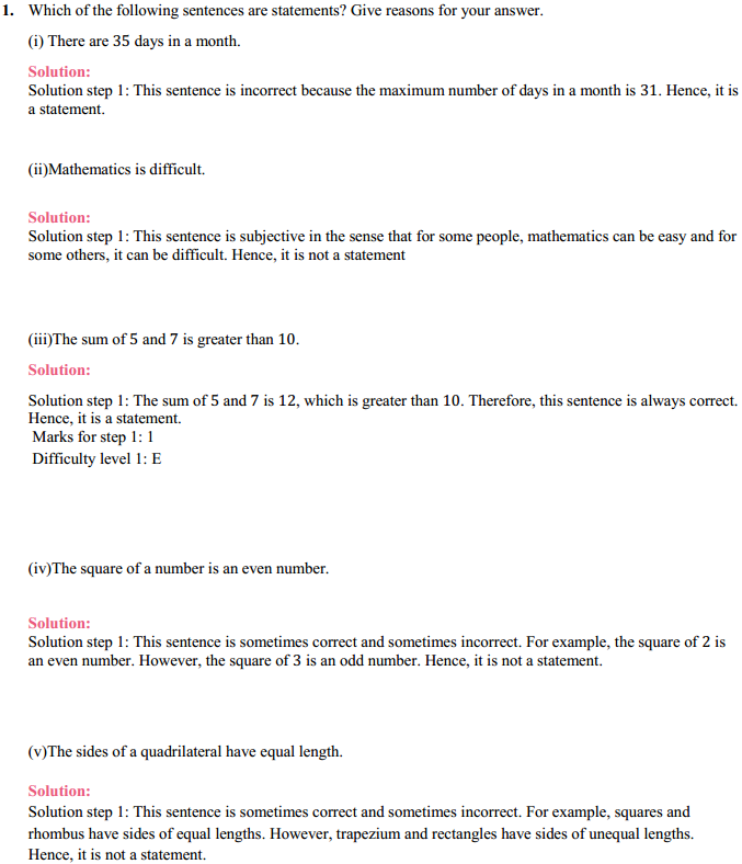 NCERT Solutions for Class 11 Maths Chapter 14 Mathematical Reasoning Ex 14.1 1