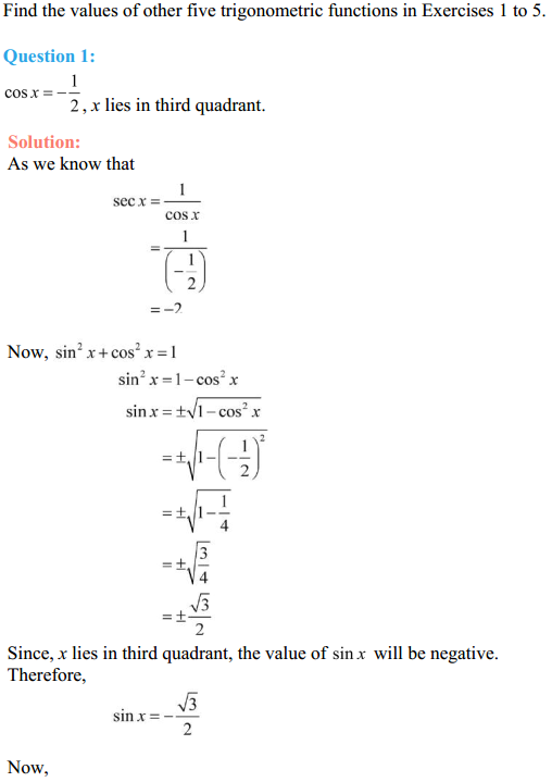 NCERT Solutions for Class 11 Maths Chapter 3 Trigonometric Functions Ex 3.2 1