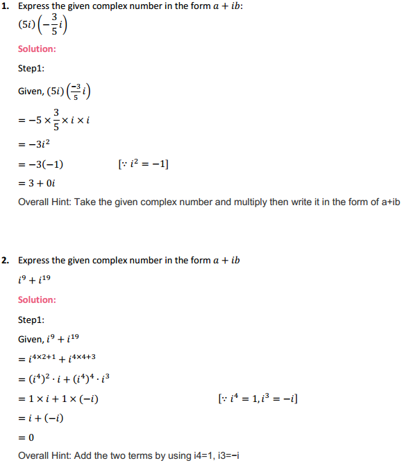 NCERT Solutions for Class 11 Maths Chapter 5 Complex Numbers and Quadratic Equations Ex 5.1 1