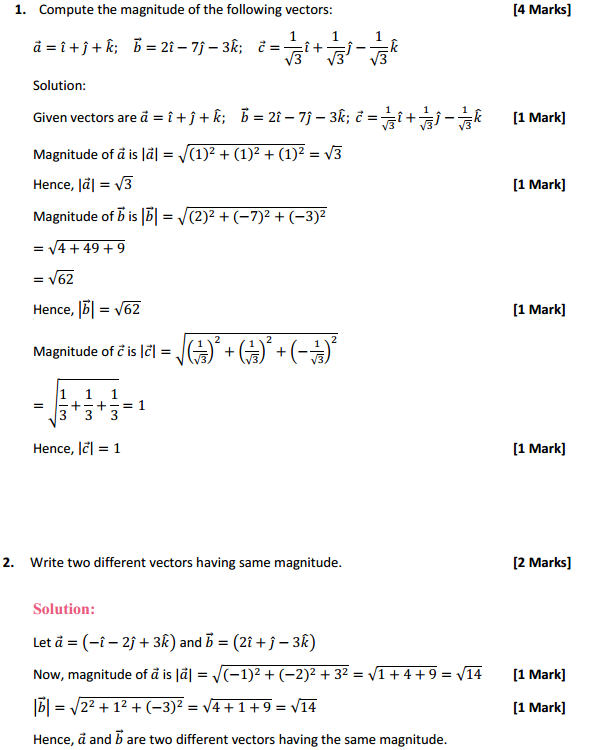 NCERT Solutions for Class 12 Maths Chapter 10 Vector Algebra Ex 10.2 1